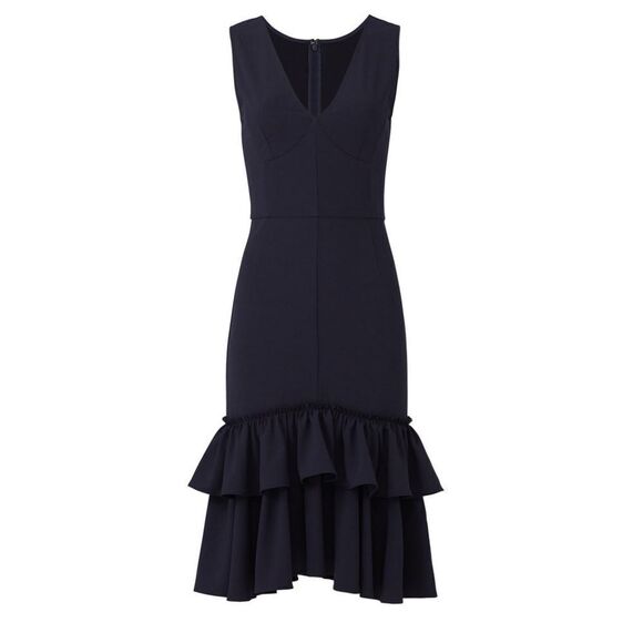 TOME NYC Ariel Navy Blue midi ruffle hem V-neck formal dress womens 6 - Picture 4 of 10